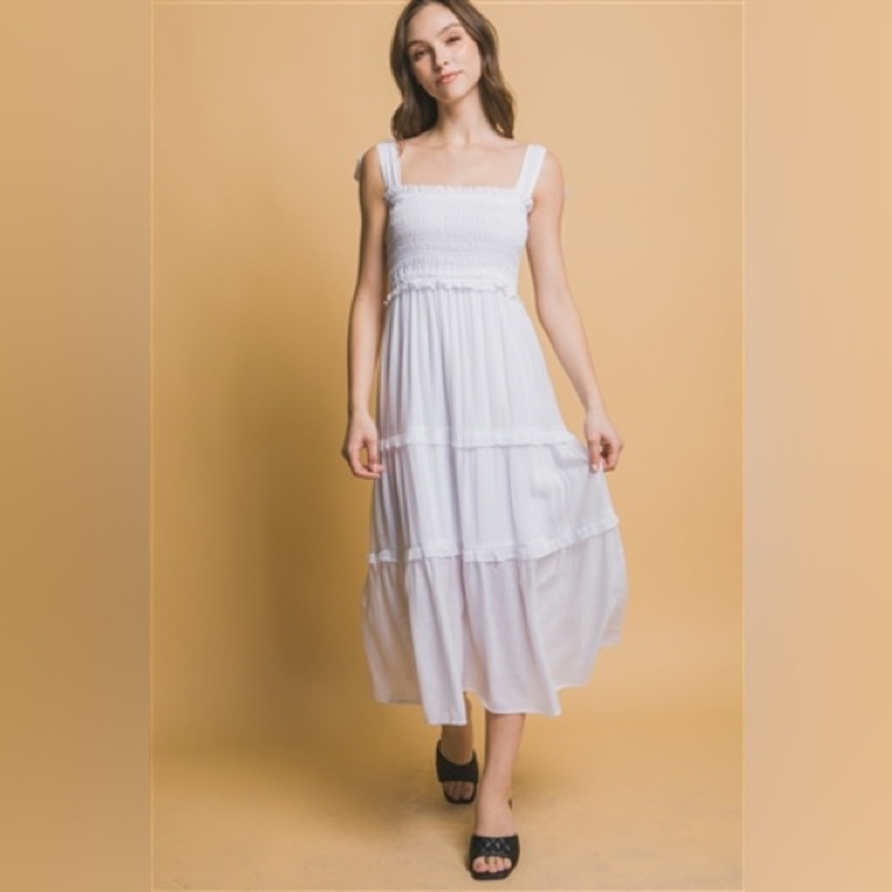 LOVE TREE/.NEW.SMOCKED.BODICE.WHITE.DRESS